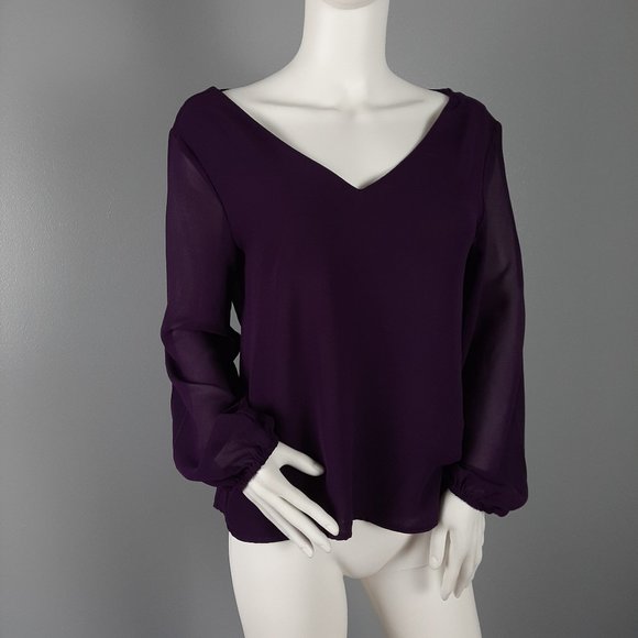 Tobi Womens Sheer Blouse Size Medium Purple Strappy Open Back V-Neck Long Sleeve - Picture 1 of 7